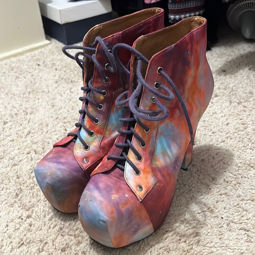Blackmilk X Jeffrey Campbell galaxy rainbow shoes